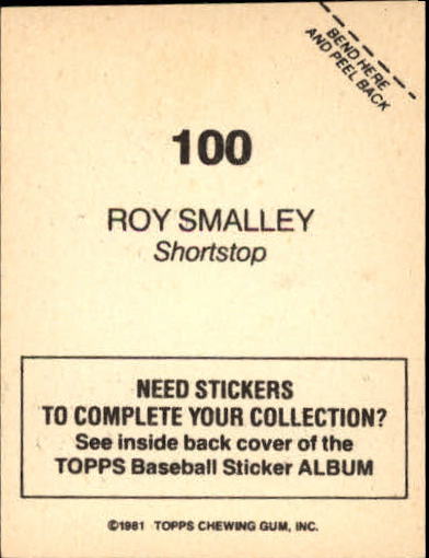 1981 Topps Stickers #100 Roy Smalley back image
