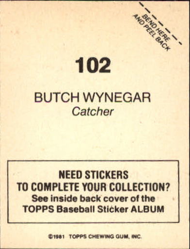 1981 Topps Stickers #102 Butch Wynegar back image
