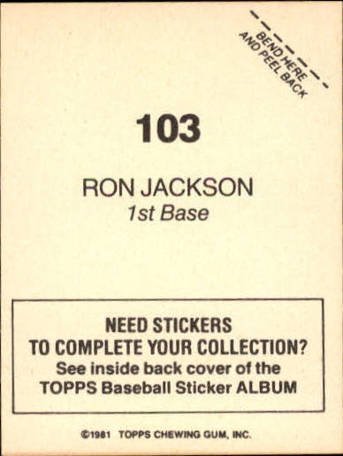 1981 Topps Stickers #103 Ron Jackson back image