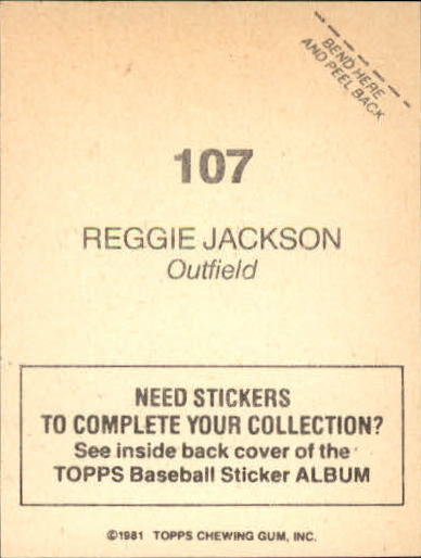 1981 Topps Stickers #107 Reggie Jackson back image