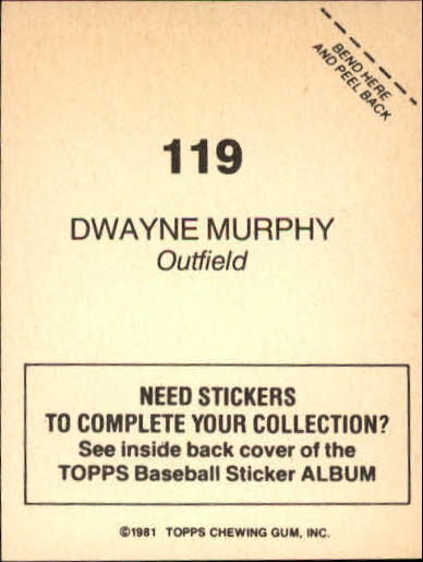 1981 Topps Stickers #119 Dwayne Murphy