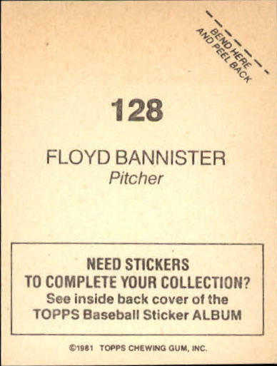 1981 Topps Stickers #128 Floyd Bannister back image