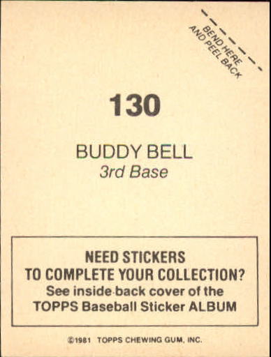 1981 Topps Stickers #130 Buddy Bell back image