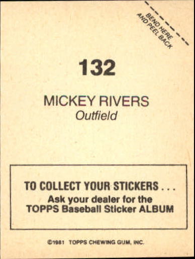 1981 Topps Stickers #132 Mickey Rivers back image