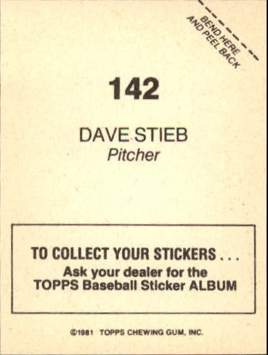 1981 Topps Stickers #142 Dave Stieb back image