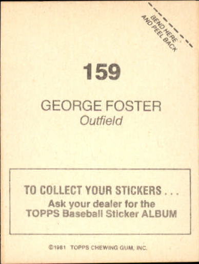 1981 Topps Stickers #159 George Foster back image