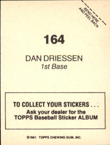 1981 Topps Stickers #164 Dan Driessen back image