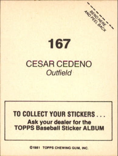 1981 Topps Stickers #167 Cesar Cedeno back image