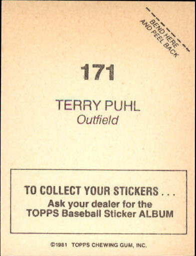 1981 Topps Stickers #171 Terry Puhl back image