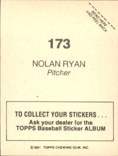 1981 Topps Stickers #173 Nolan Ryan back image