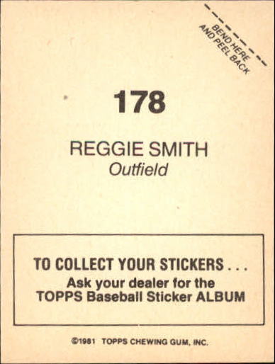 1981 Topps Stickers #178 Reggie Smith back image