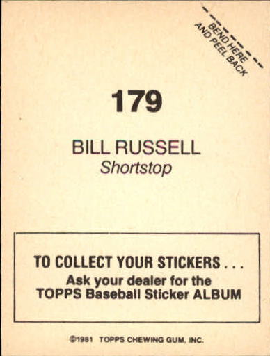 1981 Topps Stickers #179 Bill Russell back image