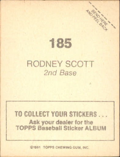 1981 Topps Stickers #185 Rodney Scott back image