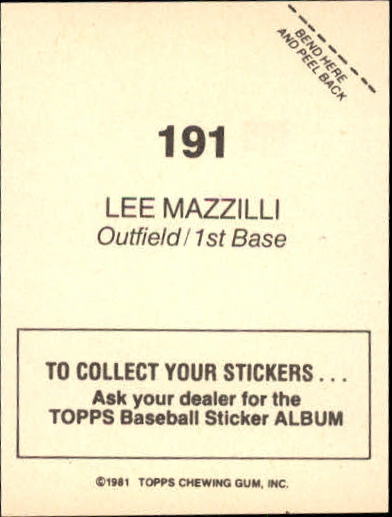1981 Topps Stickers #191 Lee Mazzilli back image