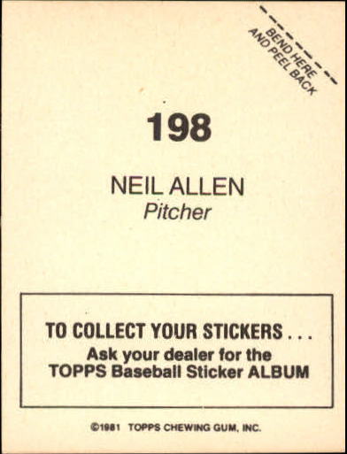 1981 Topps Stickers #198 Neil Allen back image