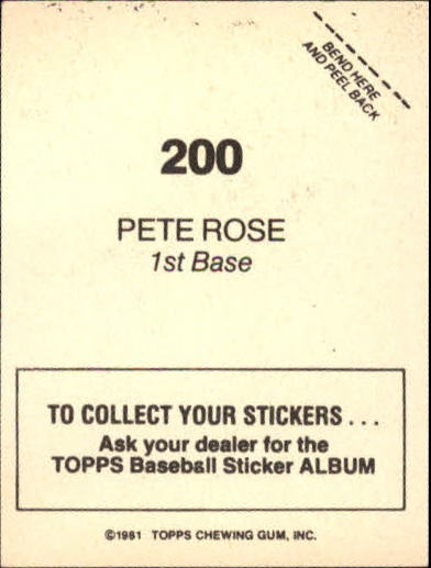 1981 Topps Stickers #200 Pete Rose back image