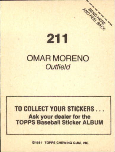 1981 Topps Stickers #211 Omar Moreno back image
