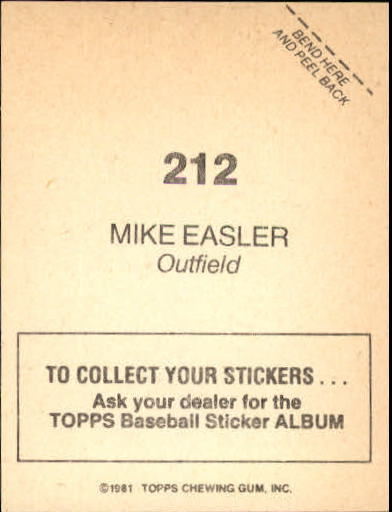 1981 Topps Stickers #212 Mike Easler back image