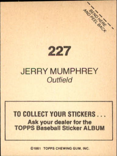 1981 Topps Stickers #227 Jerry Mumphrey back image