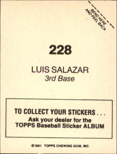 1981 Topps Stickers #228 Luis Salazar back image