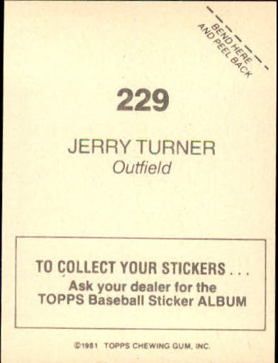1981 Topps Stickers #229 Jerry Turner back image