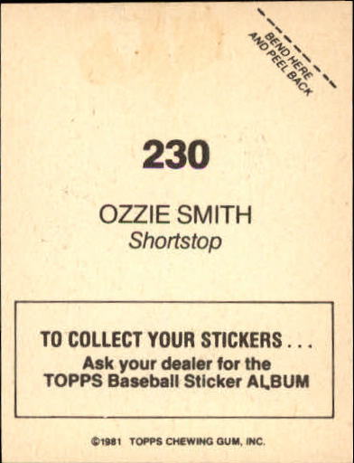 1981 Topps Stickers #230 Ozzie Smith back image