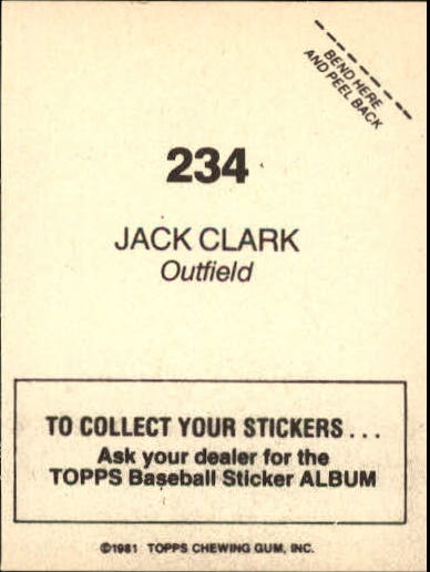 1981 Topps Stickers #234 Jack Clark back image