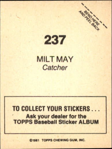 1981 Topps Stickers #237 Milt May back image