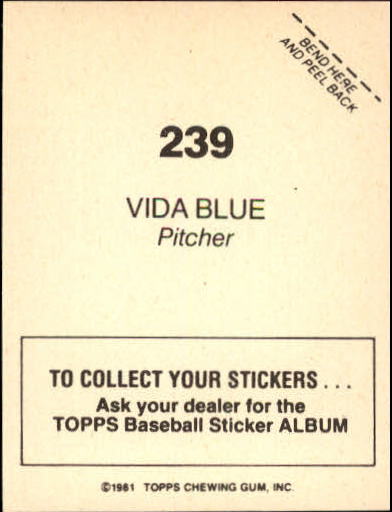 1981 Topps Stickers #239 Vida Blue back image