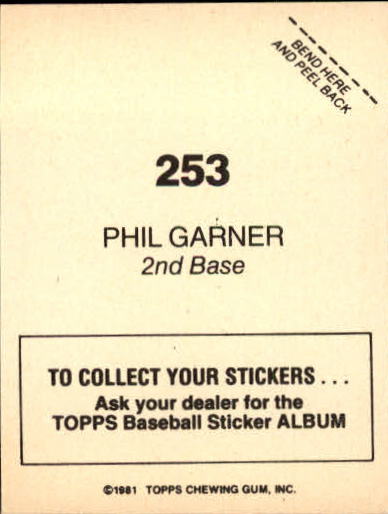 1981 Topps Stickers #253 Phil Garner FOIL back image