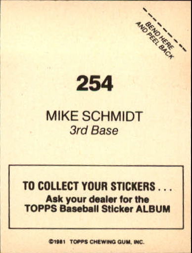 1981 Topps Stickers #254 Mike Schmidt FOIL back image