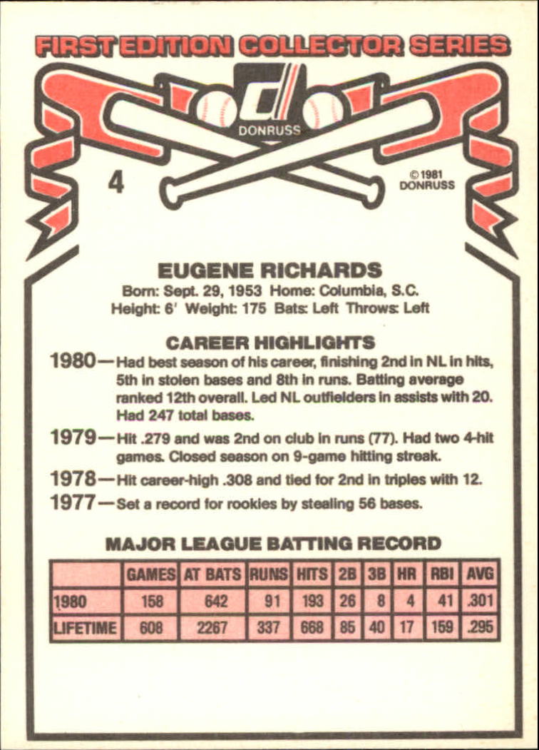 1981 Donruss #4 Gene Richards back image
