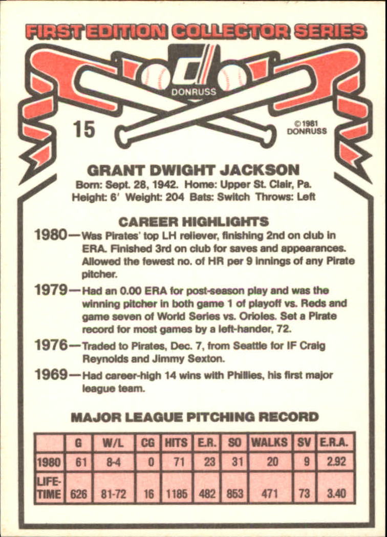 1981 Donruss #15 Grant Jackson back image
