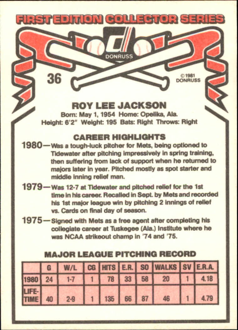 1981 Donruss #36 Roy Lee Jackson RC back image