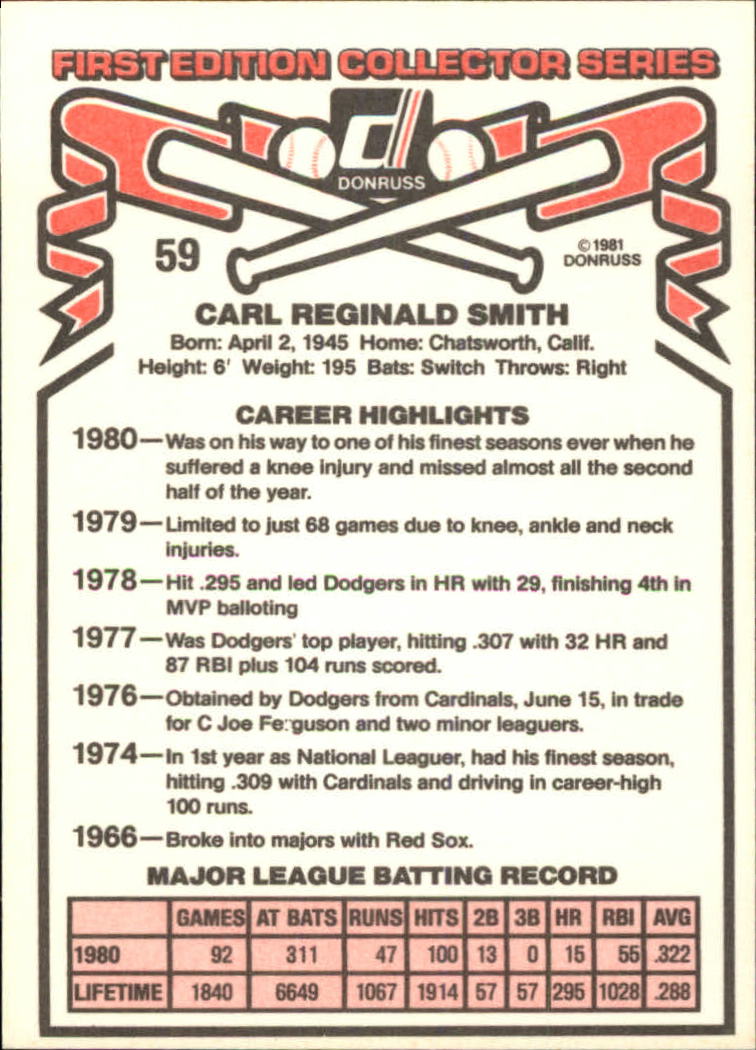 1981 Donruss #59 Reggie Smith back image