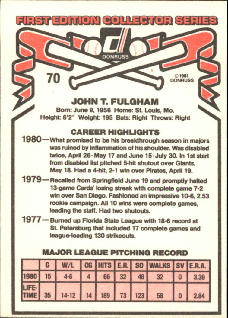 1981 Donruss #70 John Fulgham back image