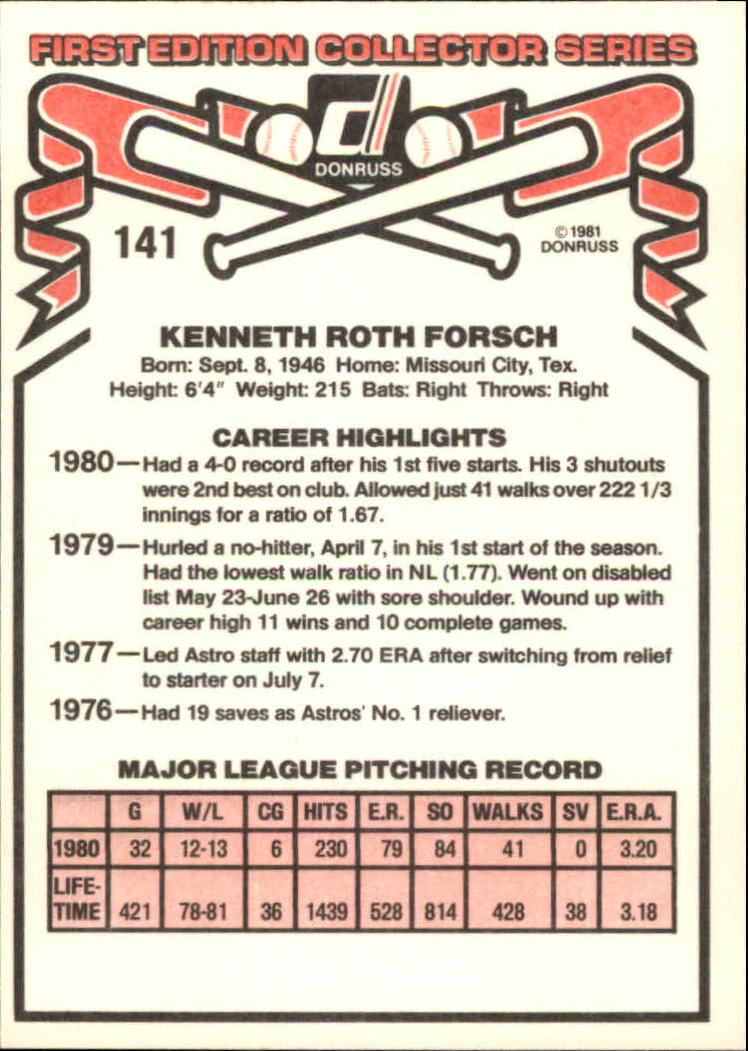 1981 Donruss #141 Ken Forsch back image