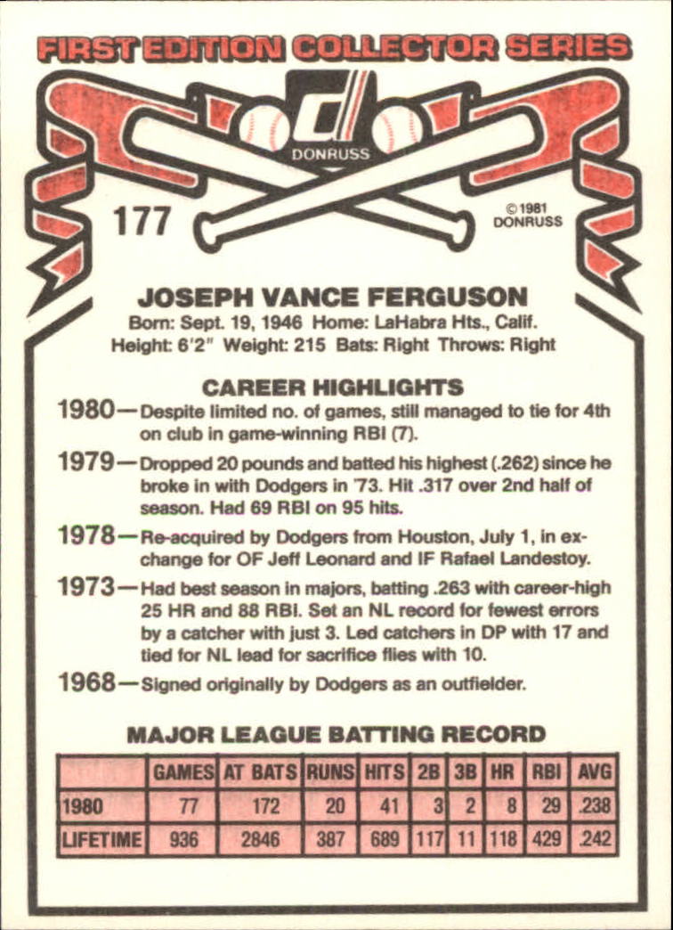 1981 Donruss Baseball "Main Set" Base Cards #1 to #200 - Picture 375 of 421
