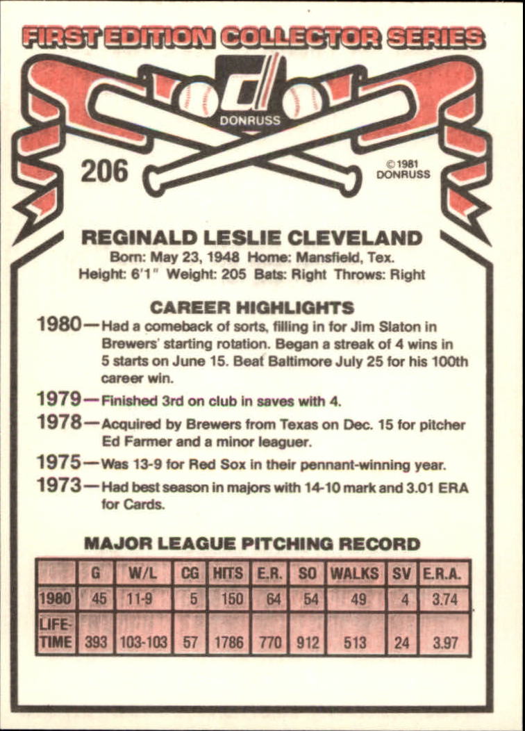 1981 Donruss #206 Reggie Cleveland back image