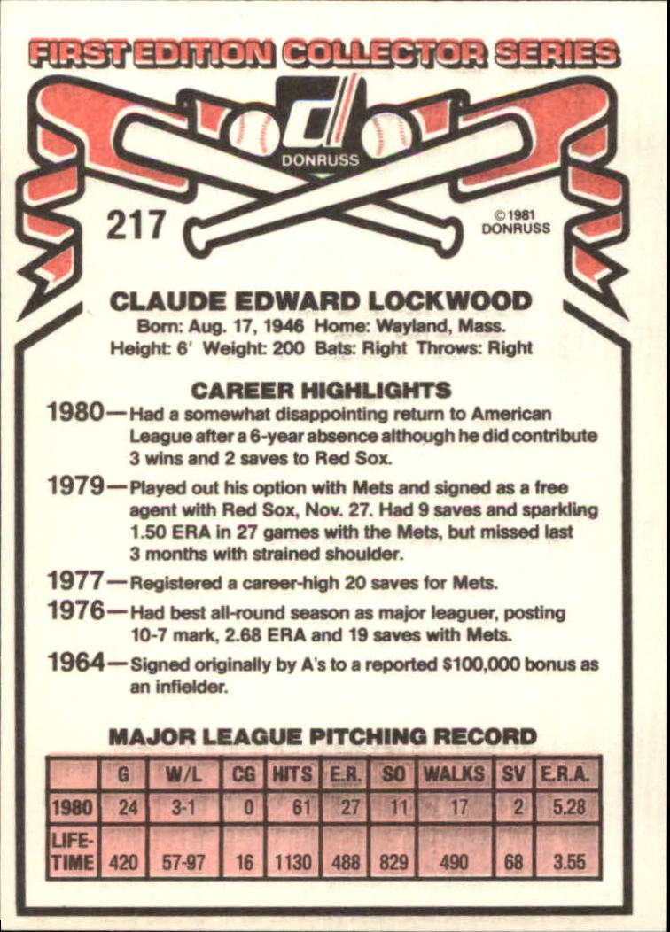 1981 Donruss #217 Skip Lockwood back image