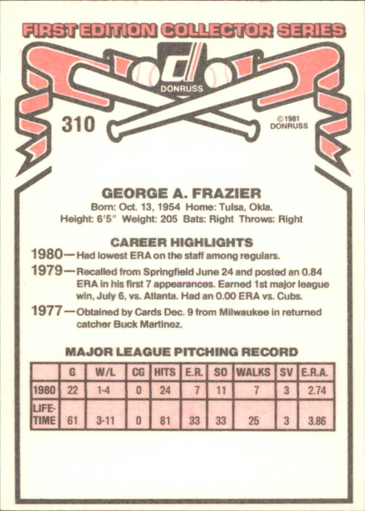1981 Donruss #310 George Frazier back image