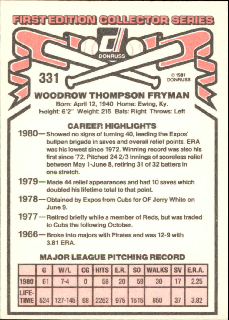1981 Donruss #331 Woodie Fryman back image