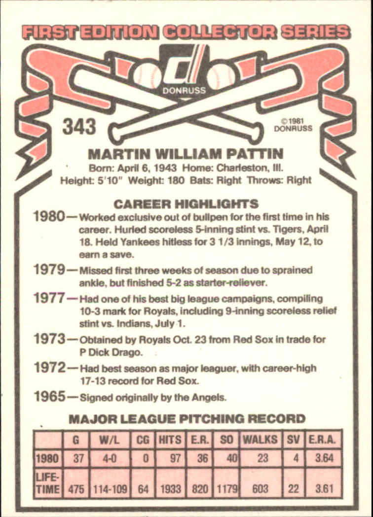 1981 Donruss #343 Marty Pattin back image