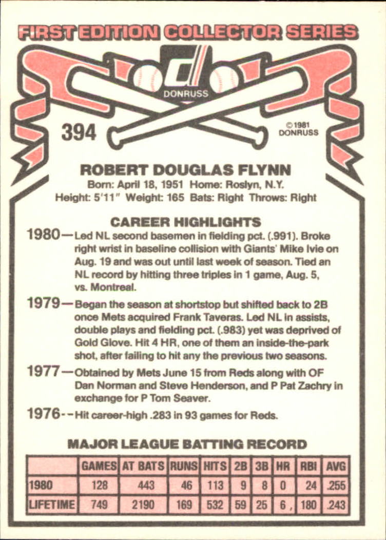 1981 Donruss #394 Doug Flynn back image