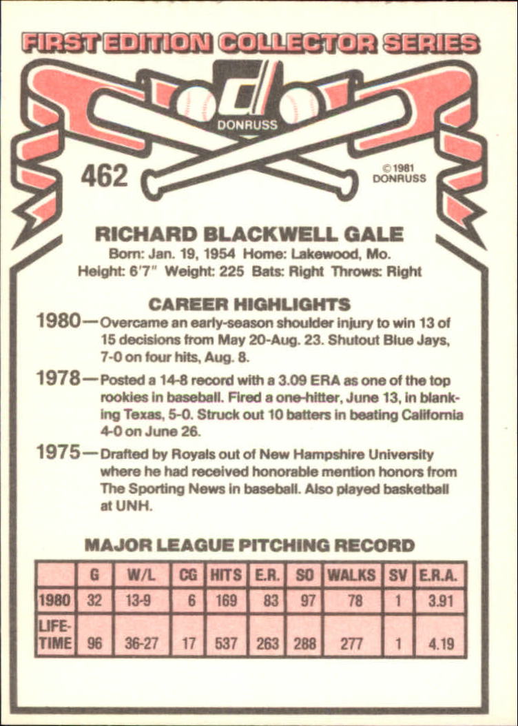 1981 Donruss #462 Rich Gale back image
