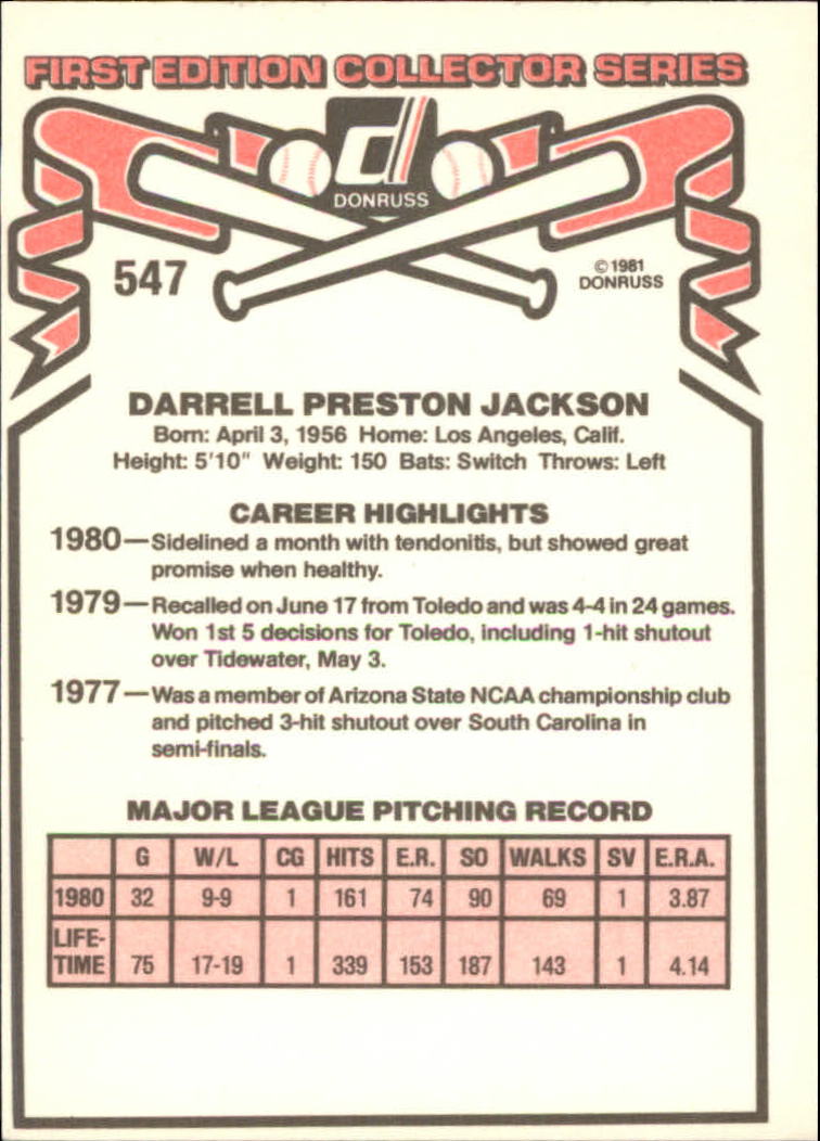 1981 Donruss #547 Darrell Jackson back image