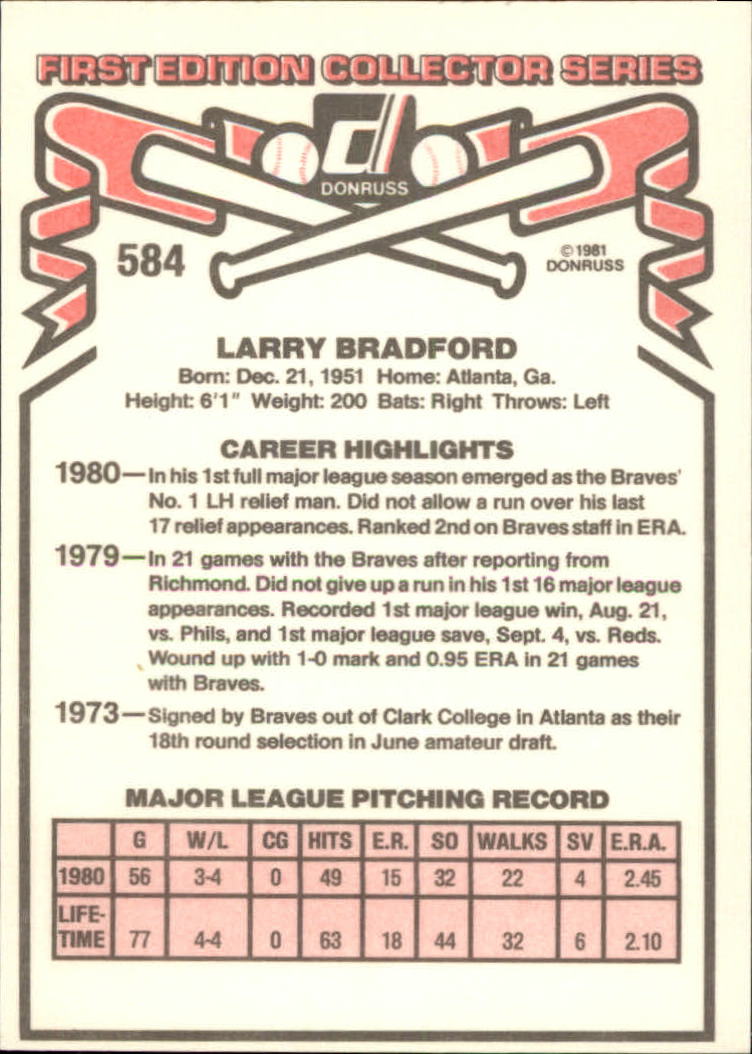 1981 Donruss #584 Larry Bradford back image