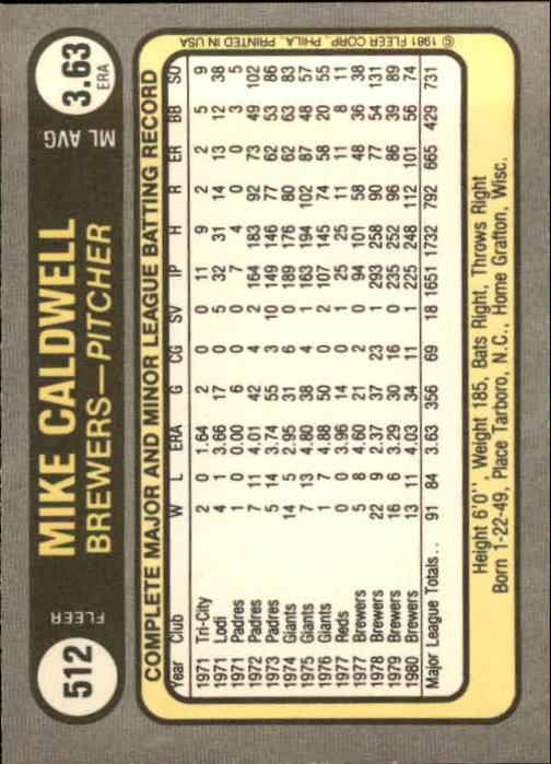 1981 Fleer Baseball "Main Set" Base Cards #441 to #660 - Picture 149 of 459