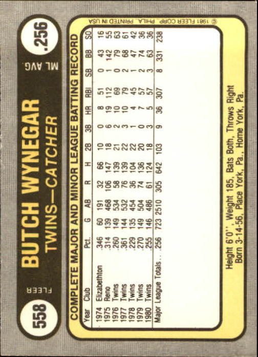 1981 Fleer Baseball "Main Set" Base Cards #441 to #660 - Picture 243 of 459