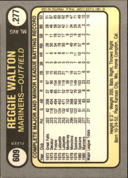1981 Fleer #609 Reggie Walton RC back image
